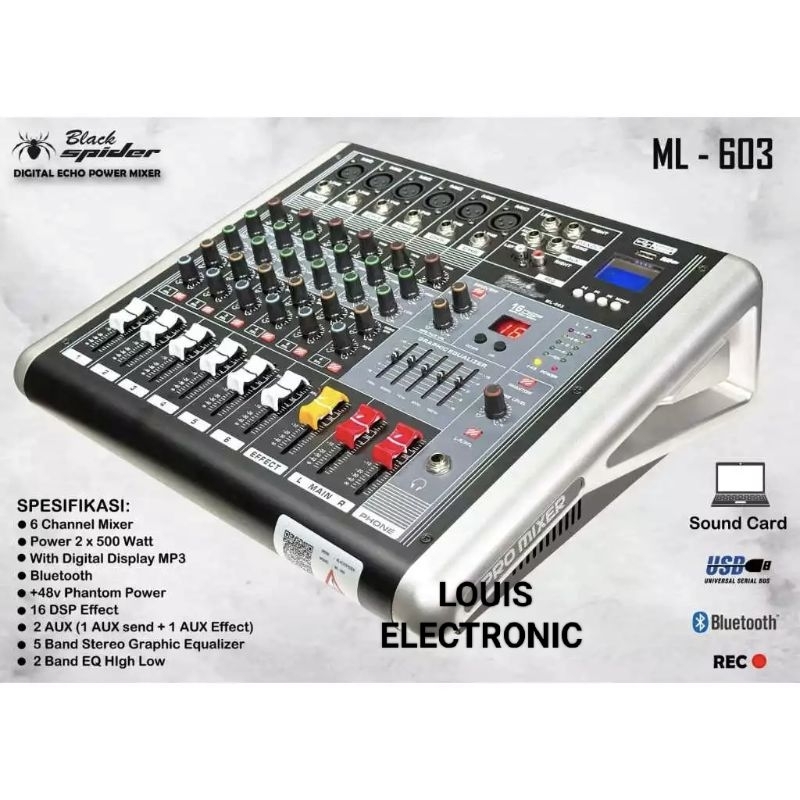 Power Mixer Black Spider ML 603 Mixer Black Spider ML603 6 Channel ORIGINAL