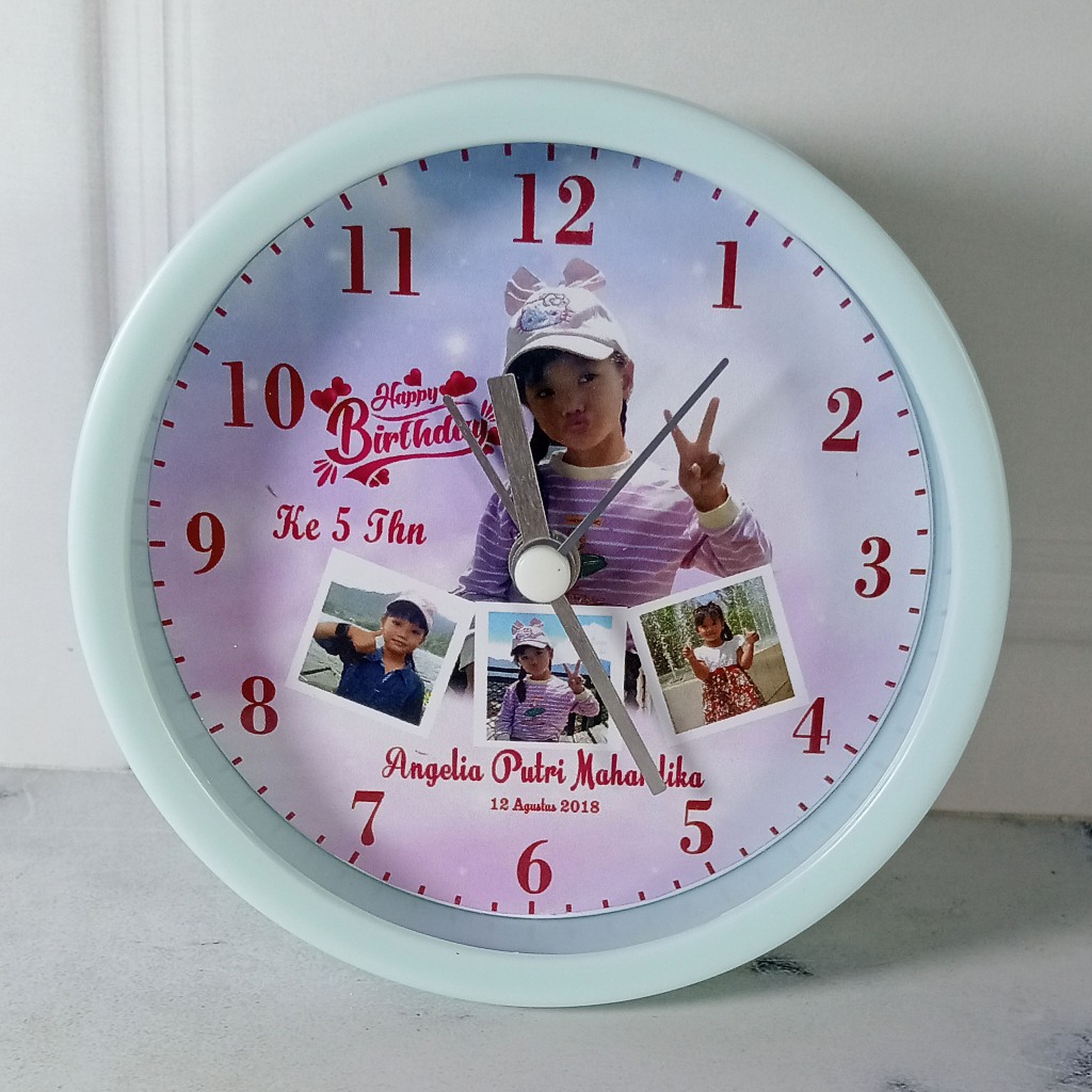 jam beker/weker alarm custom foto Custome nama happy birthday ulang tahun pernikahan wisuda jam weke