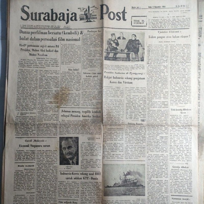 Surat Kabar Kuno SURABAYA POST November 1964 berita presiden soekarno koran orde lama