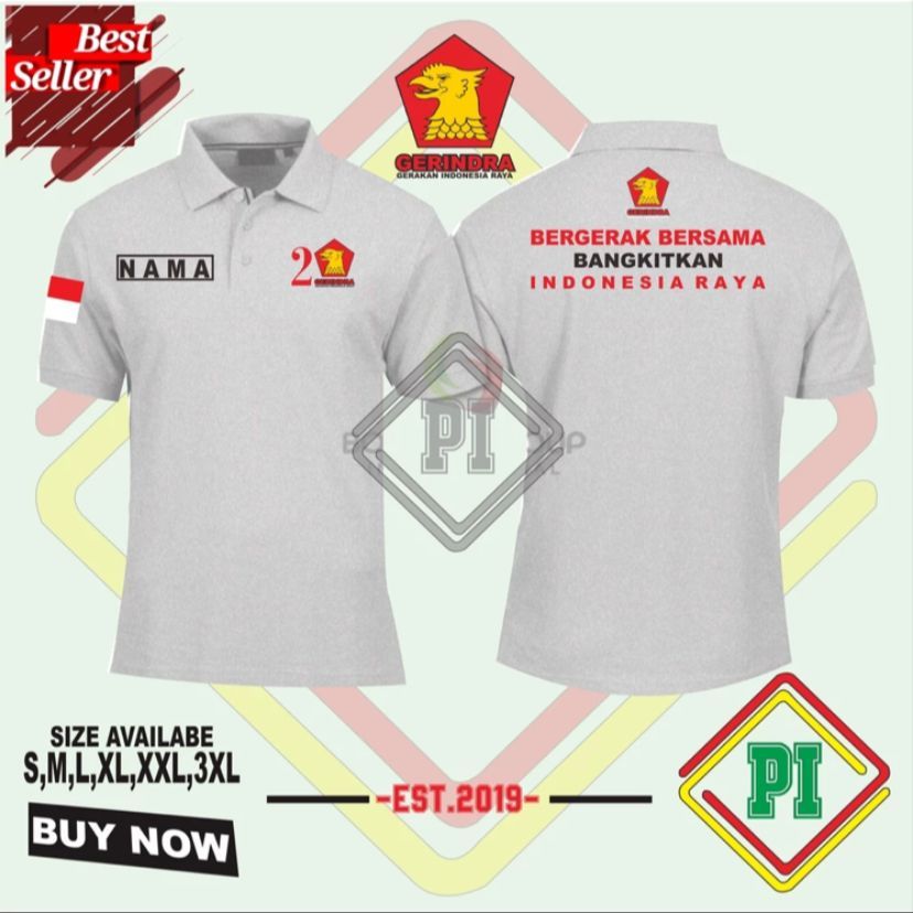 Poloshirt / Kaos Kerah Polo Partai GERINDRA Bergerak Bersama Bangkitkan Indonesia Raya Free Nama
