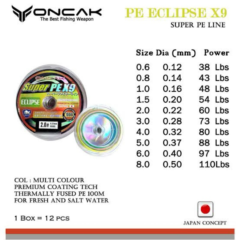 senar PE ONCAK ECLIPSE X9 multicolor, connecting 100m