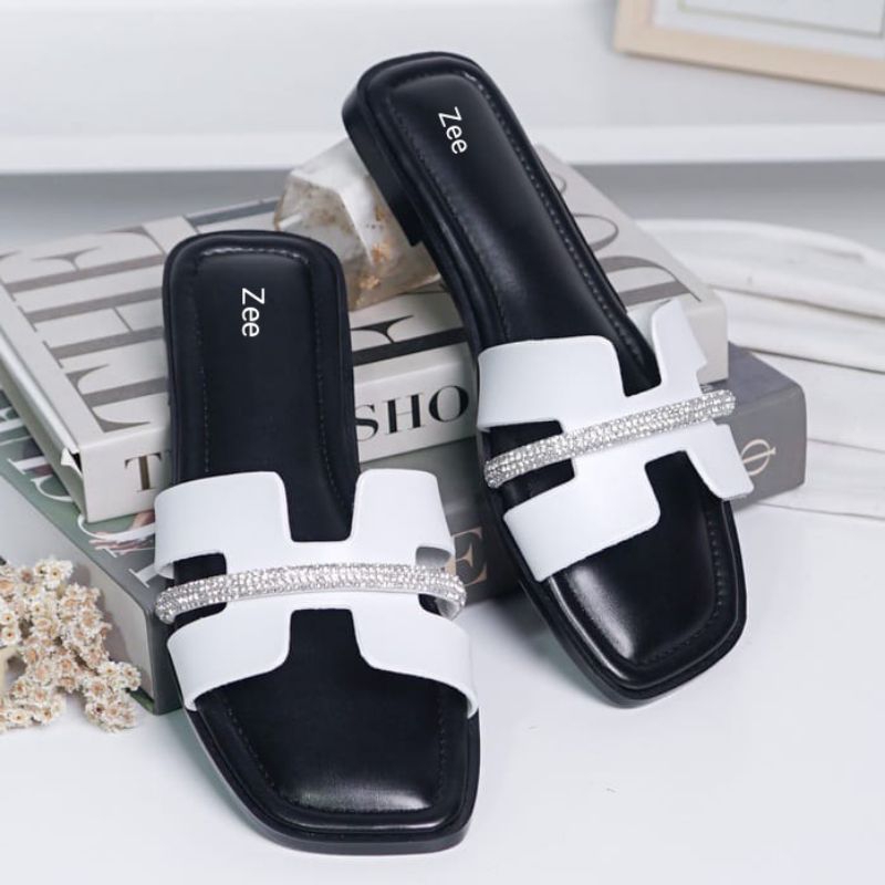 OLLY Sandal Wanita Teplek Korea Casual Size 37 - 40 Sendal Slop Empuk Flat Cewek Kasual Rumahan Warn