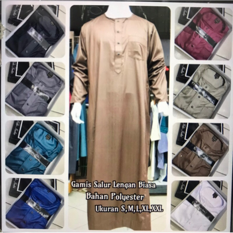 Gamis Pria Kerah Oblong Tangan Panjang Bahan Polyester Motif Salur Premium