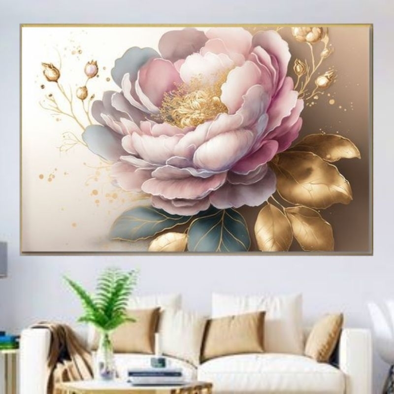 Lukisan Bunga Modern Peony plus Frame