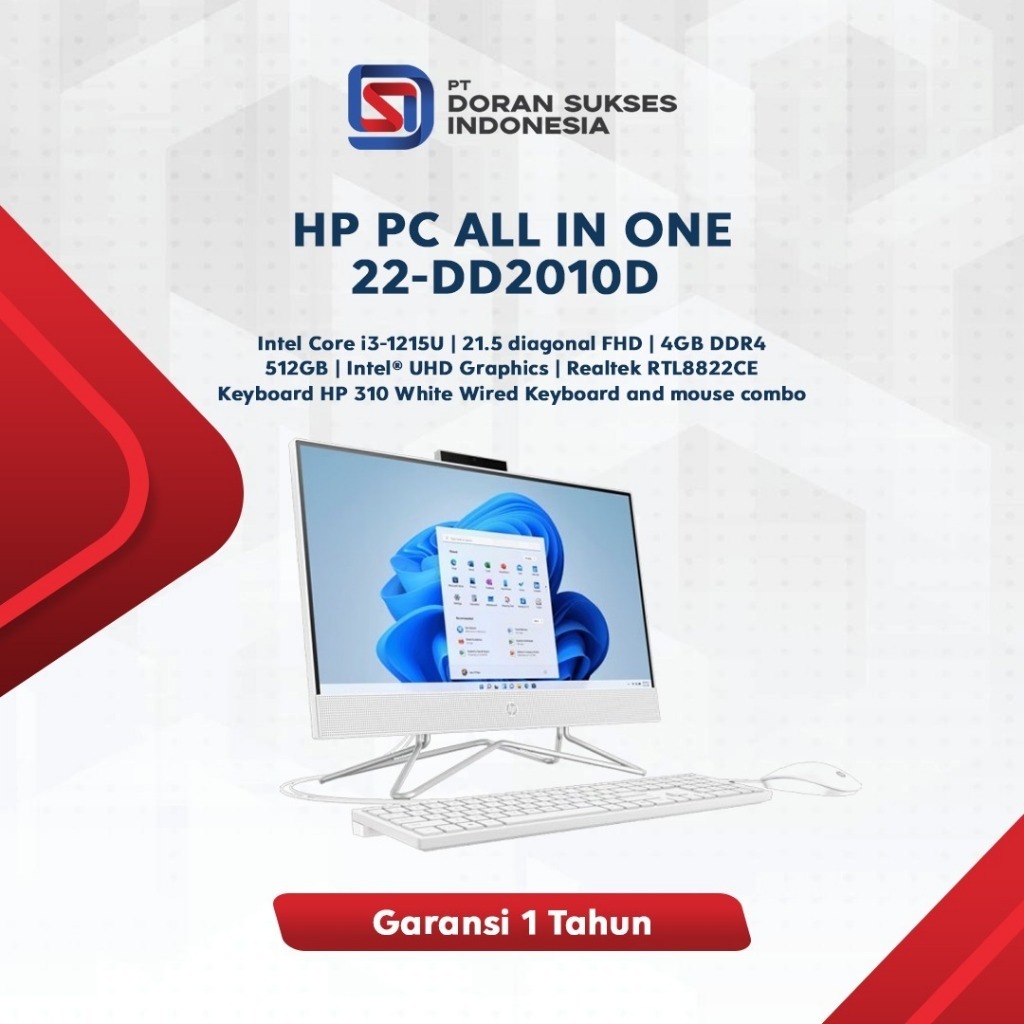 HP PC AIO 22-dd2010D 21,5" FHD Core i3-1215U RAM 4GB SSD 512GB Win 11 Home+OHS All in One Desktop