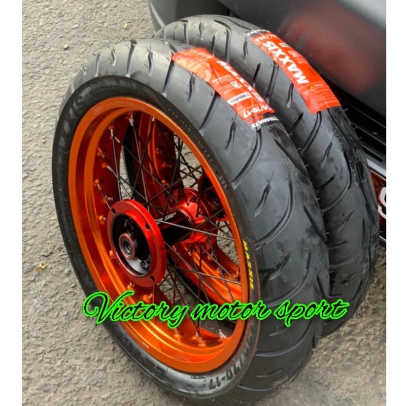 paket velg Supermoto KLX D-Tracker WR155 CRF 150 plus ban maxxis velg full scarlet racing velg sumo 