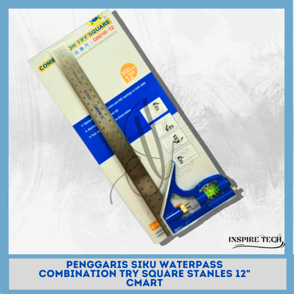 

Waterpass Penggaris Siku Tukang C-Mart D0016-12 Combination Try Square Steinless 12" Multifungsi