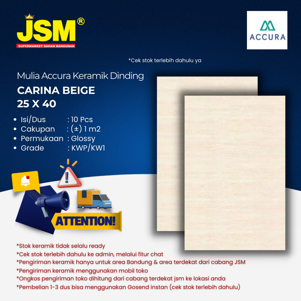 Mulia Accura Keramik Dinding Carina Beige 25x40 KWP - JSM Supermarket Bahan Bangunan