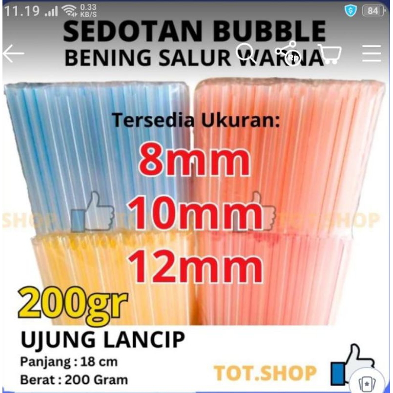 Sedotan ORI bubble Boba salur bening Murah Ekonomi ad ukuran 6mm, 8mm dan 12 mm