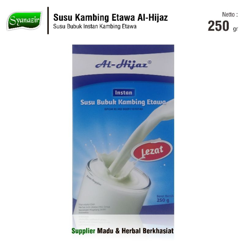 

Susu Bubuk Kambing Etawa Al-Hijaz 250 gr | Membantu Mengatasi Persendian, Sakit Maag dll.
