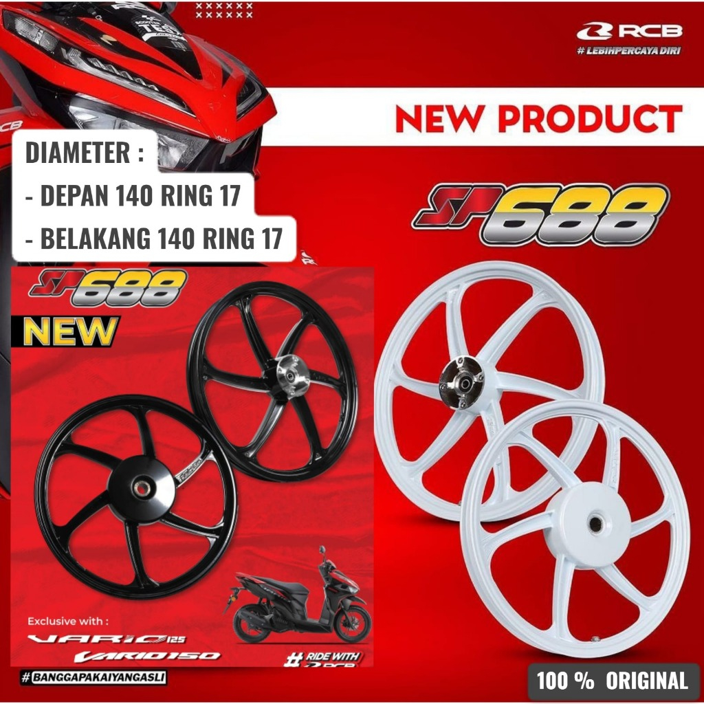 VELG RCB VARIO 125/150 SP 688 UKURAN 140/140 RING 17 SET DEPAN DAN BELAKANG HITAM DAN PUTIH