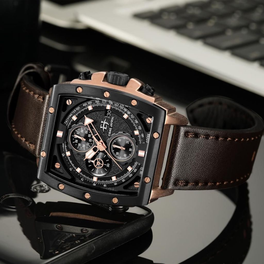 JAM TANGAN PRIA EVANS JAYDEN 9463-1 KULIT ORIGINAL WATER RESIST GARANSI 1 THN COD