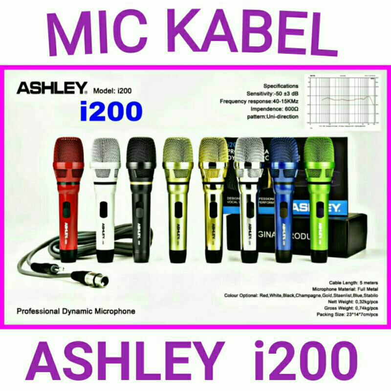 Mic Ashley i200 dynamic mic kabel original ashley microphone vocal ASHLEY i 200 mikrofon