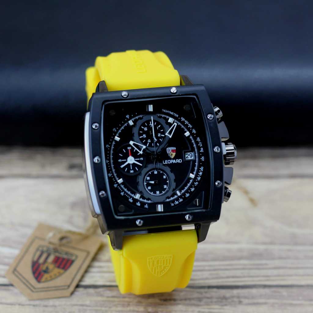 Jam tangan Pria Leopard 8829MC tali rubber/silicon tanggal chronograp aktif original