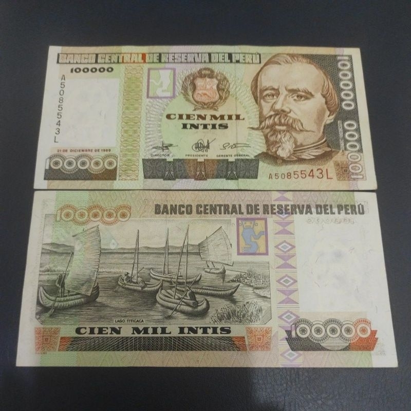 Uang Asing Peru Pecahan 100000 Intis