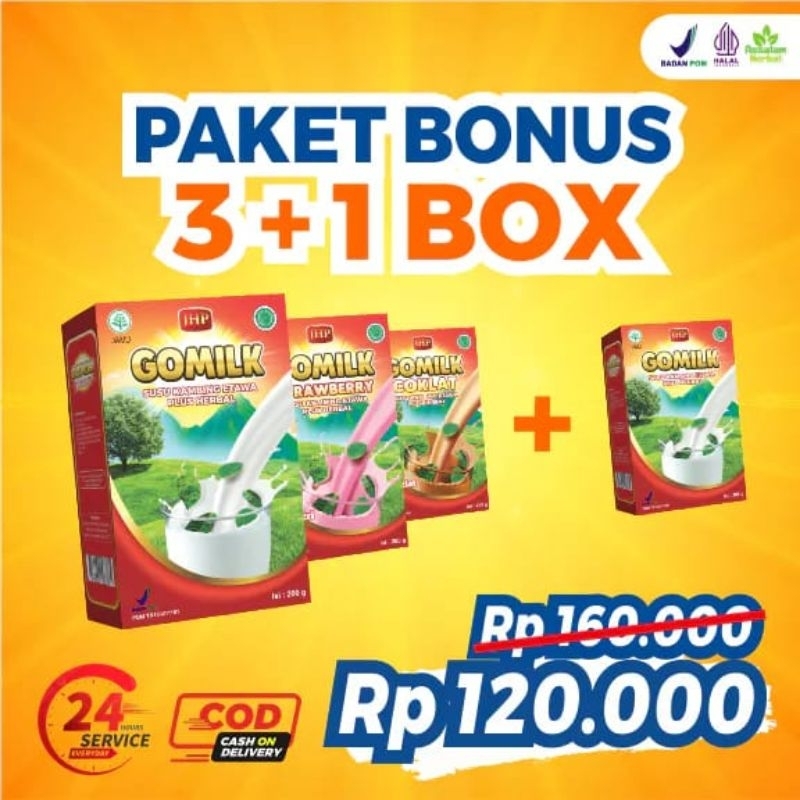 

Beli 3 gratis 1 GOMILK susu kambing bubuk etawa 100 % ORIGINAL 200 gr