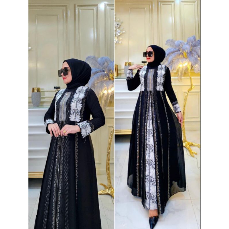GAMIS ABAYA TURKEY BORDIR  PINUS SILVER