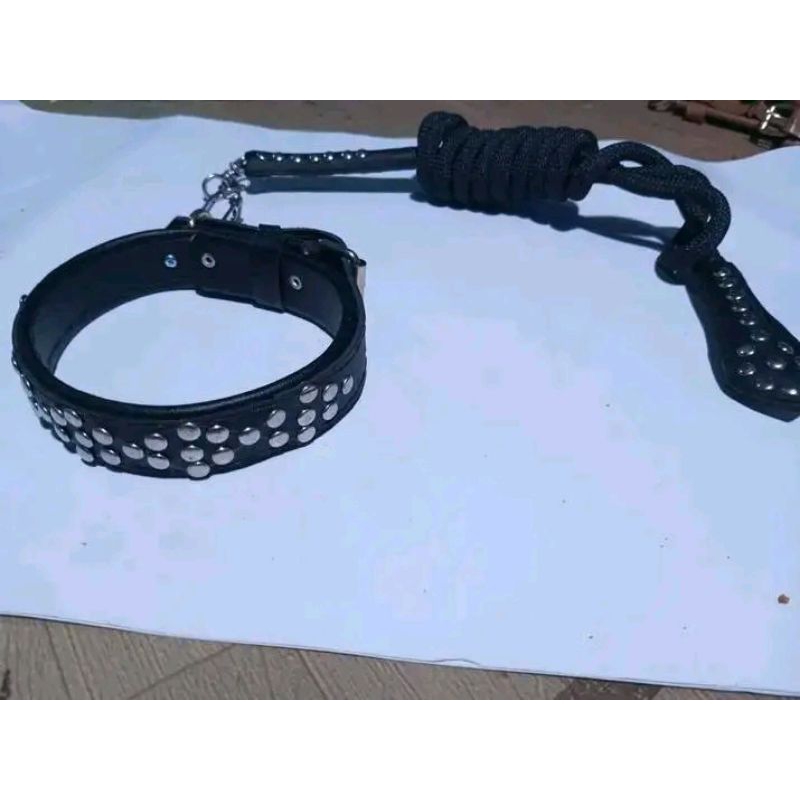 kalung+tali anjing bahan kulit ukuran 2 jari/kalung anjing/kalung dogi/anjing kampung