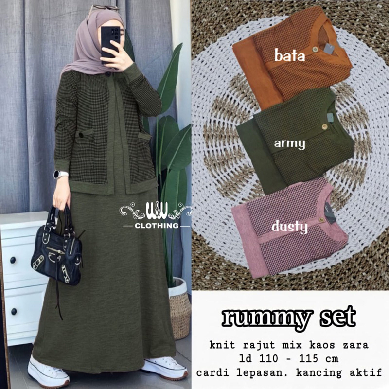 WW setelan wanita rummy set rok | rajut mix kaos LD 110