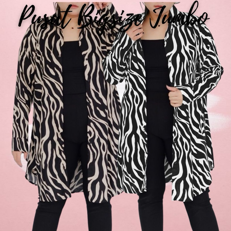 LD 115 - TUNIK LORENG MACAN MOTIF ADEM JUMBO CARDIGAN PANJANG BIGSIZE AA