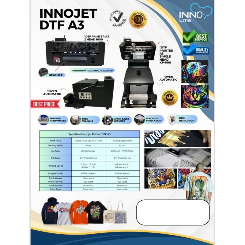 Printer DTF Sablon Tepung ukuran A3 DOUBLE HEAD 1600- 2 head Termurah