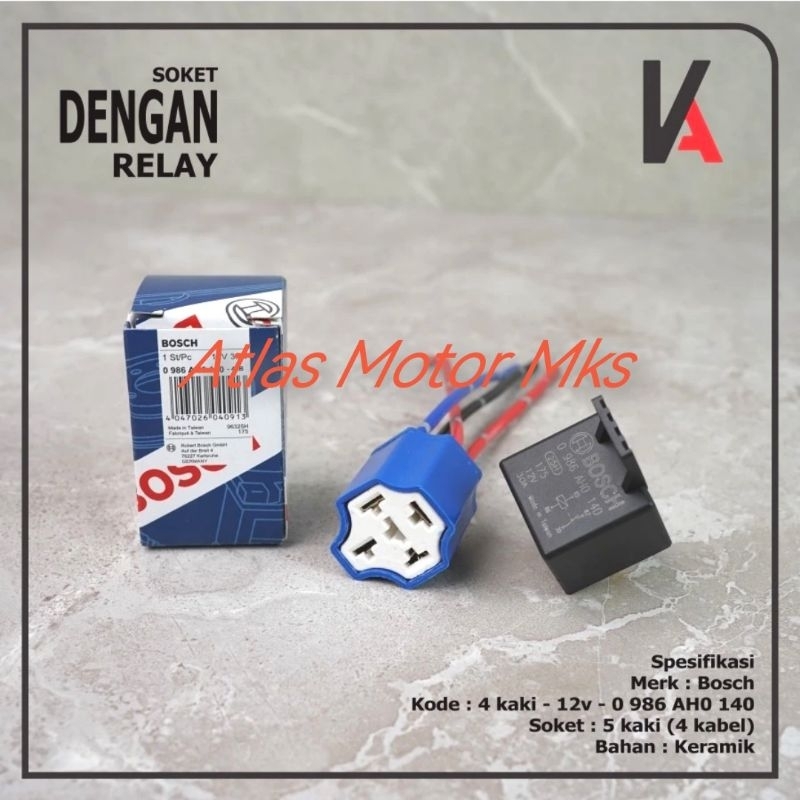 [1SET] RELAY + SOKET HELLA / BOSCH 12VOLT 4KAKI / 4PIN RELAY KLAKSON LAMPU STARTER ORIGINAL UNTUK MO