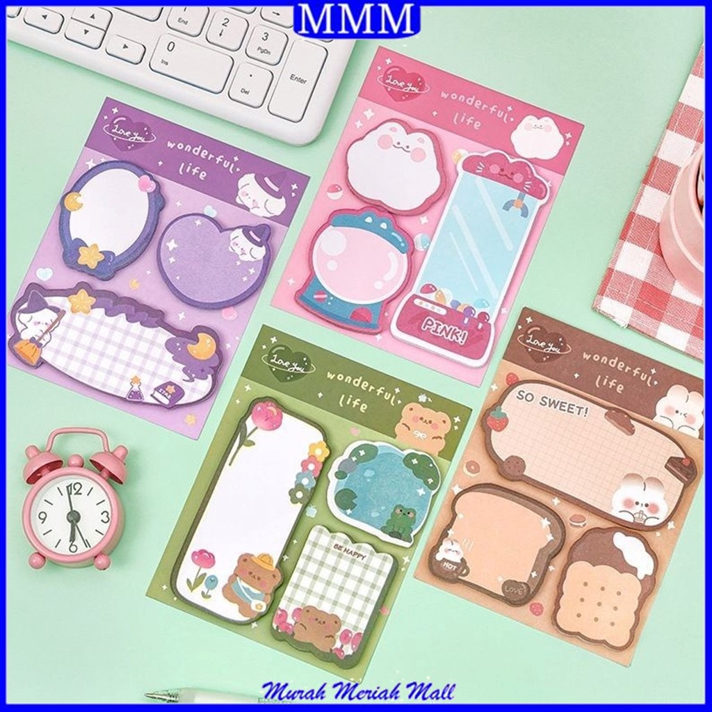 

MMM Sticky Notes Lucu 3IN1 Tempelan Kertas Catatan 60Lembar Notes Kertas Tempel Karakter Cat Bear Rabbit Pembatas Buku Motif Hewan Imut Penanda Buku Memo Stick Stationery Memo Pad Convenience Cute 3 IN 1