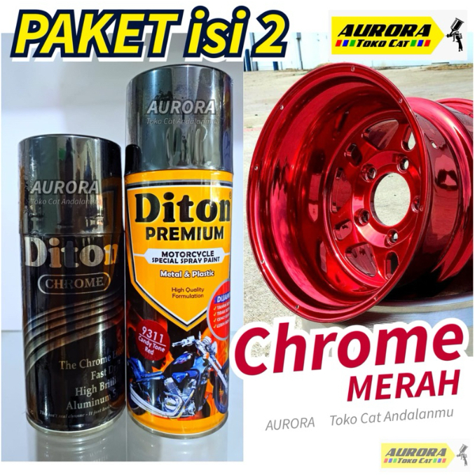 PAKET RED CHROME MERAH KROM  DITON PREMIUM isi 2 | 9311 CANDY MERAH Mengkilap Efek Kaca Cat Semprot 