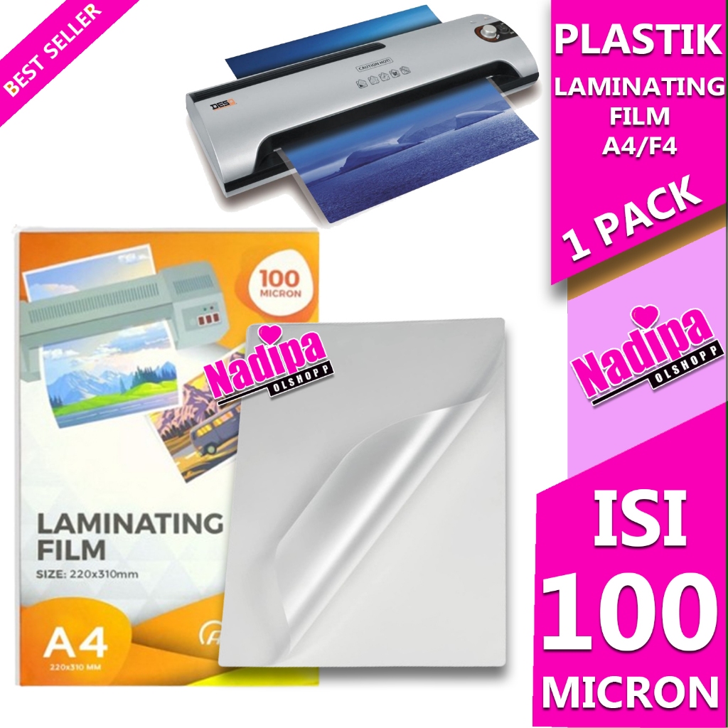 

LAMINATING FILM A4/F4 1 PAK ISI 100 MICRON PLASTIK LAMINATING NADIPA OLSHOPP