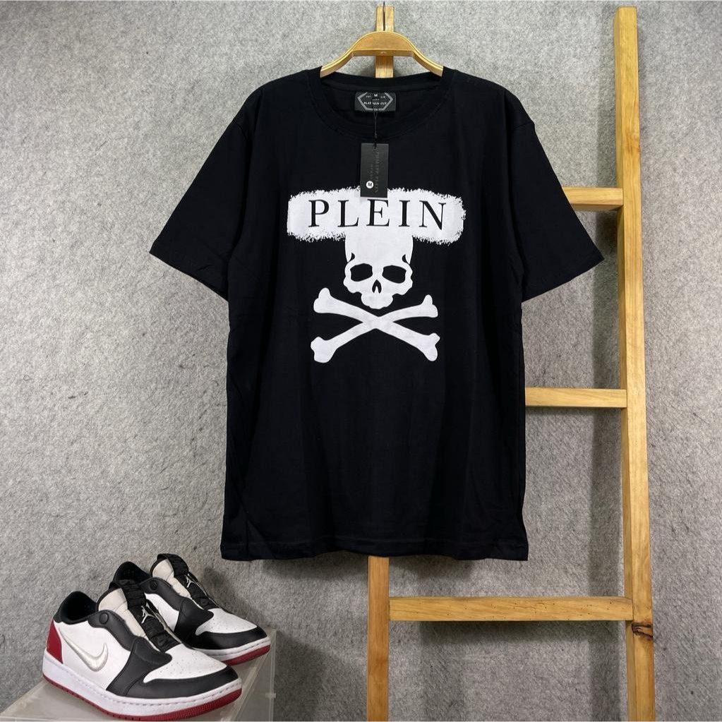 KAOS TSHIRT PHILIPP PLEIN MIRROR BLACK WHITE LENGAN PENDEK TENGKORAK PREMIUM
