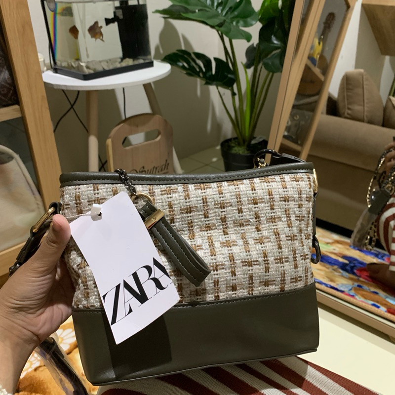 Tas Zara Tweed Gabrielle | Tas Wanita Selempang Zara Original | Tas Wanita Tweed Cantik Import