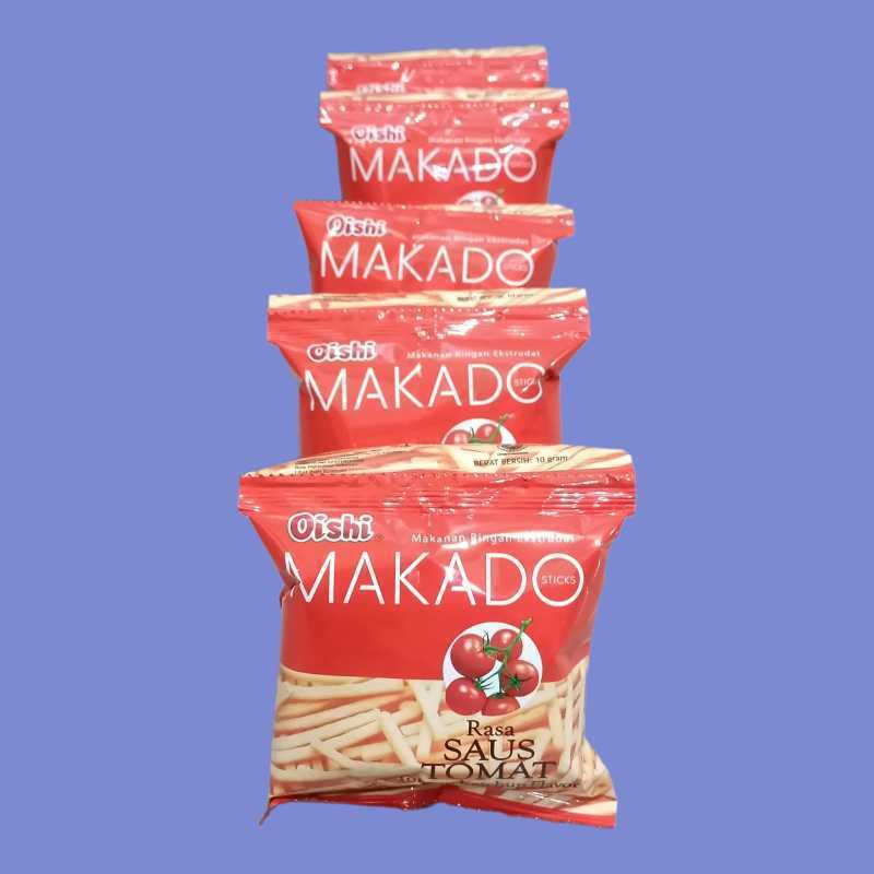 

Oishi Makado SAOS TOMAT Makanan Ringan 10gr 1 Renceng / renteng isi 10 pcs