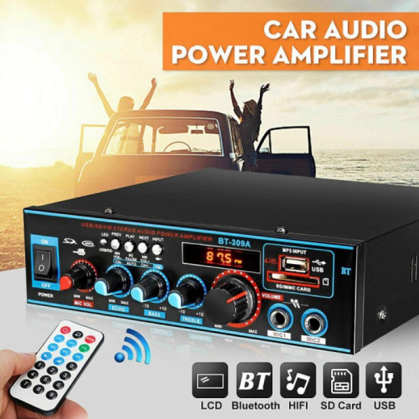 Amplifier 800W Bluetooth Car Audio Stereo 2 Channel BT-309A Berkualitas