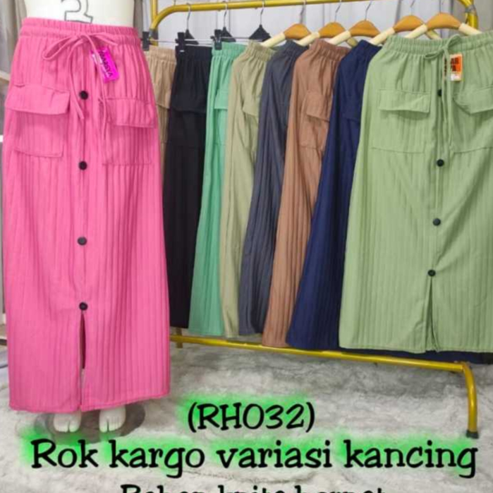 rok span cargo saku  kancing tempel depan terbaru 2024/rok cargo panjang eanita dewasa bahan knits