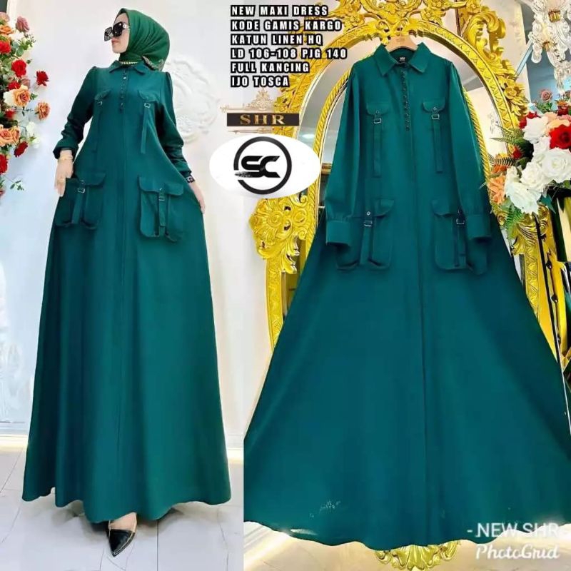 Ready New Dress SHR ORI Cargo TerrrrneWW model Bahan Katun Linen import Kancing Busui*