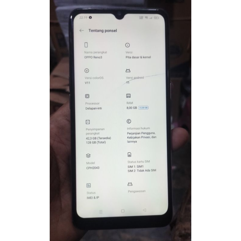 unit hp oppo reno 3 ram 8+3 room 128 siap pakai,