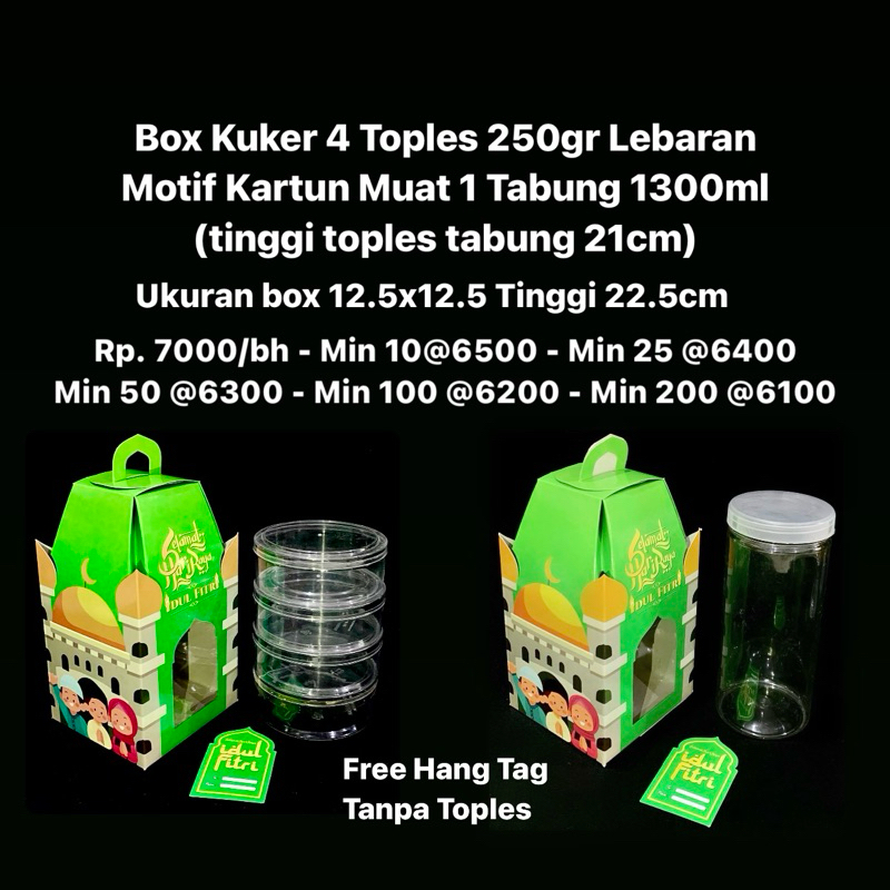 

Box Kuker 4 Toples 250gr Lebaran Motif Kartun muat 1 Tabung 1300m