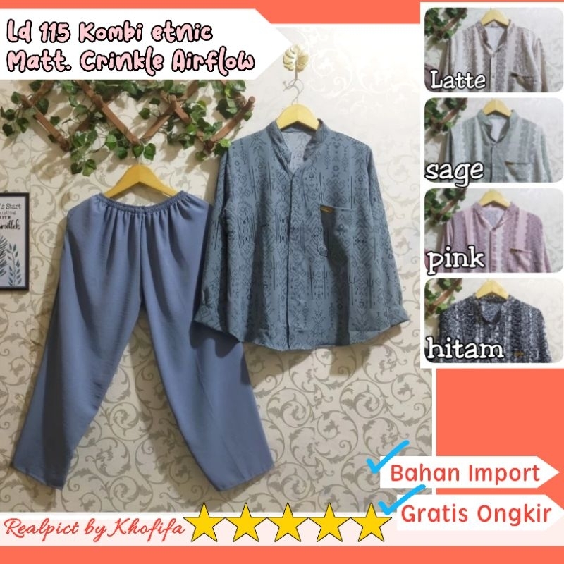 Ld 110 setcel crinkle motif/setcel kemeja crinkle airflow/setelan kemeja crinkle/setcel kemeja crink