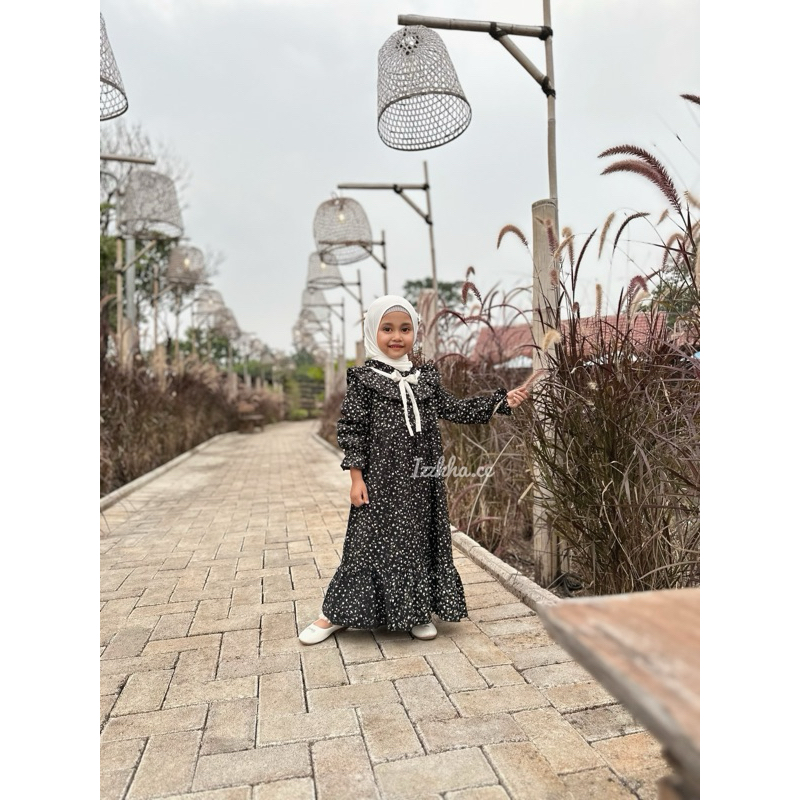 GAMIS ANAK LEBARAN CRINGKLE PITA BUNGA KECIL 3-10th