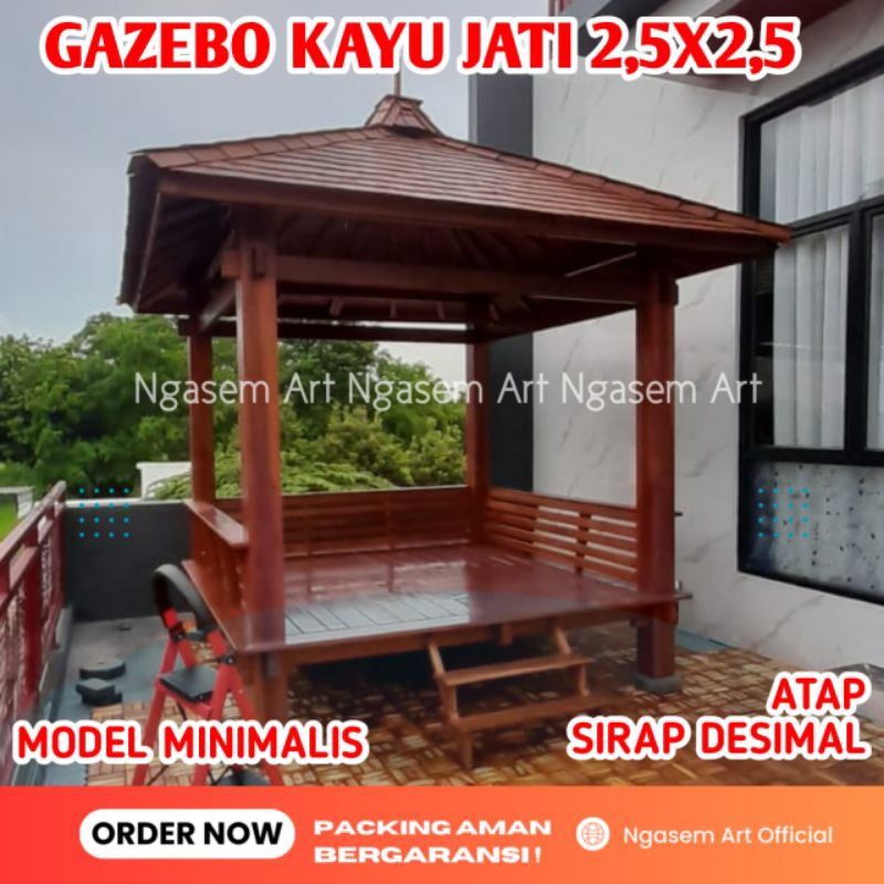 GASEBO MINIMALIS KAYU JATI | GAZEBO SAUNG TAMAN