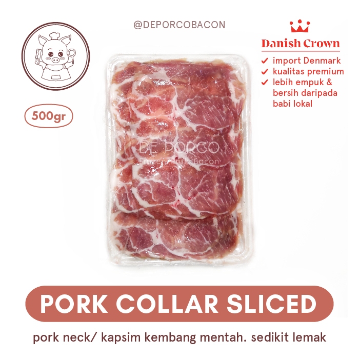 

DEPORCO Sliced Pork Collar / Neck / Mugsal / Moksal Kapsim Kembang Daging Babi Leher Danish Crown Import Denmark (500gr)