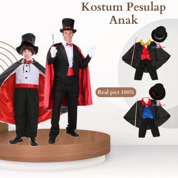 Set Magician Costume Pesulap Cosplay Anak Kostum Profesi Pesulap / Baju Kostum Pesulap /Mesir Tongka