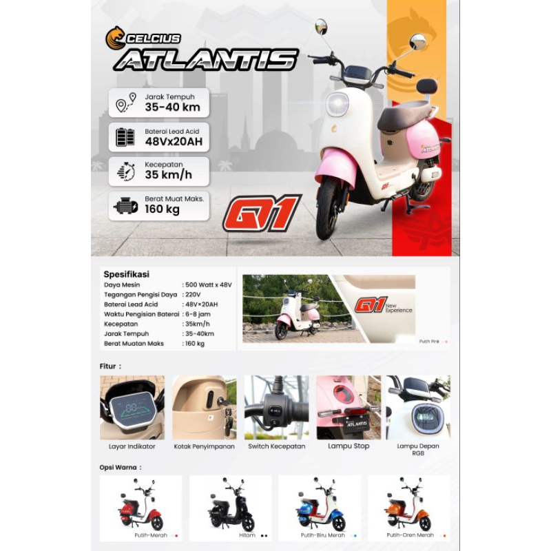 Sepeda Listrik ATLANTIS Q1Model Scoppy 500watt