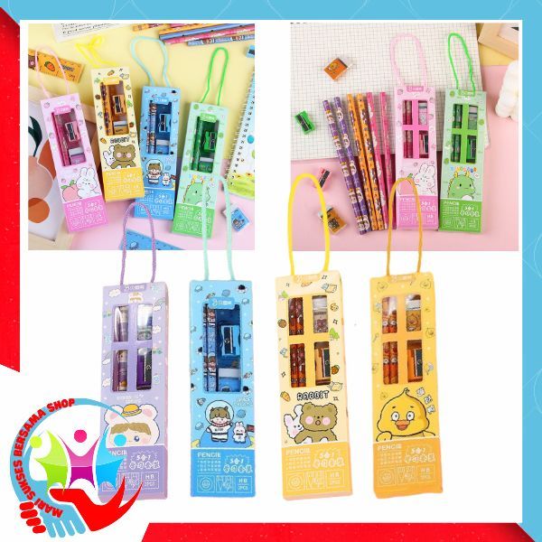 

MSBS Stationery Set 5 in 1 Alat Tulis Anak Sekolah Penghapus penggaris Pensil Serutan Karakter Lucu Set Alat Tulis Anak Motif Kartun