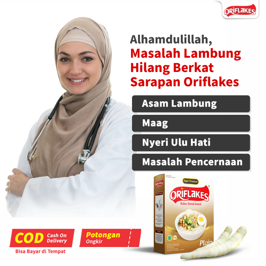 

Oriflakes bubur sereal umbi garut untuk maag asam lambung 350 grm - plain tawar