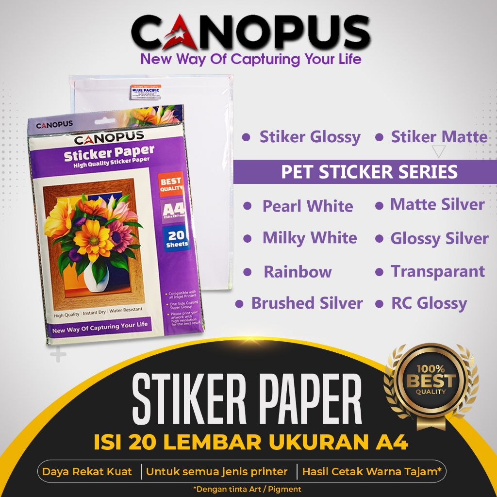 

Kertas Stiker Matte Silver / Sticker Paper Vinyl Inkjet 135 gsm Canopus