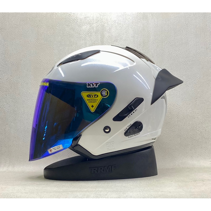 Helm KYT Galaxy Flat R Solid White Paket Ganteng Free Spoiler - KYT Original DOT SNI Half Face Doubl