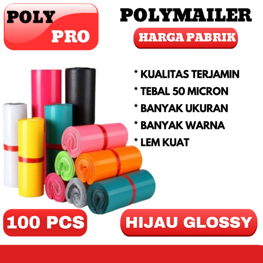 

Plastik Packing Hijau Glossy / Polymailer Warna LDPE Glossy (Isi 100Pcs)