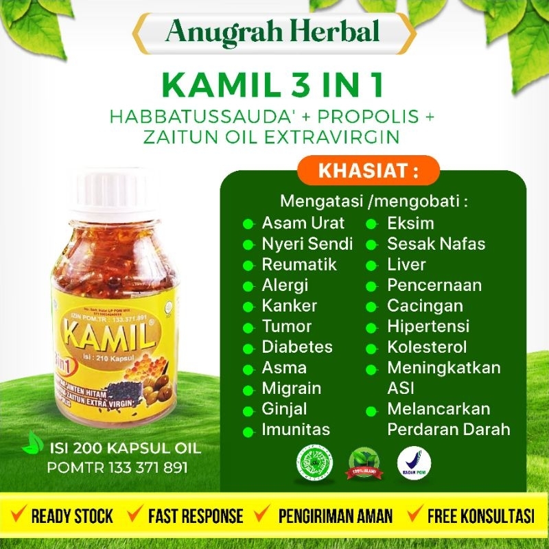 GARANSI ORIGINAL Kamil 3 in 1 Isi 210 Kapsul Kapsul Minyak Habbatussauda Oil Suplemen Herbal Obat He