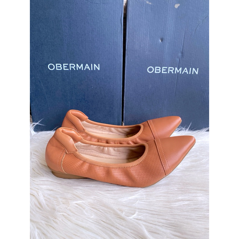 PSPGN.CO | ORIGINAL BRANDED OBERMAIN OB40123TN TAN SEPATU KULIT WANITA FLAT SLIP ON KASUAL PARTY SUP